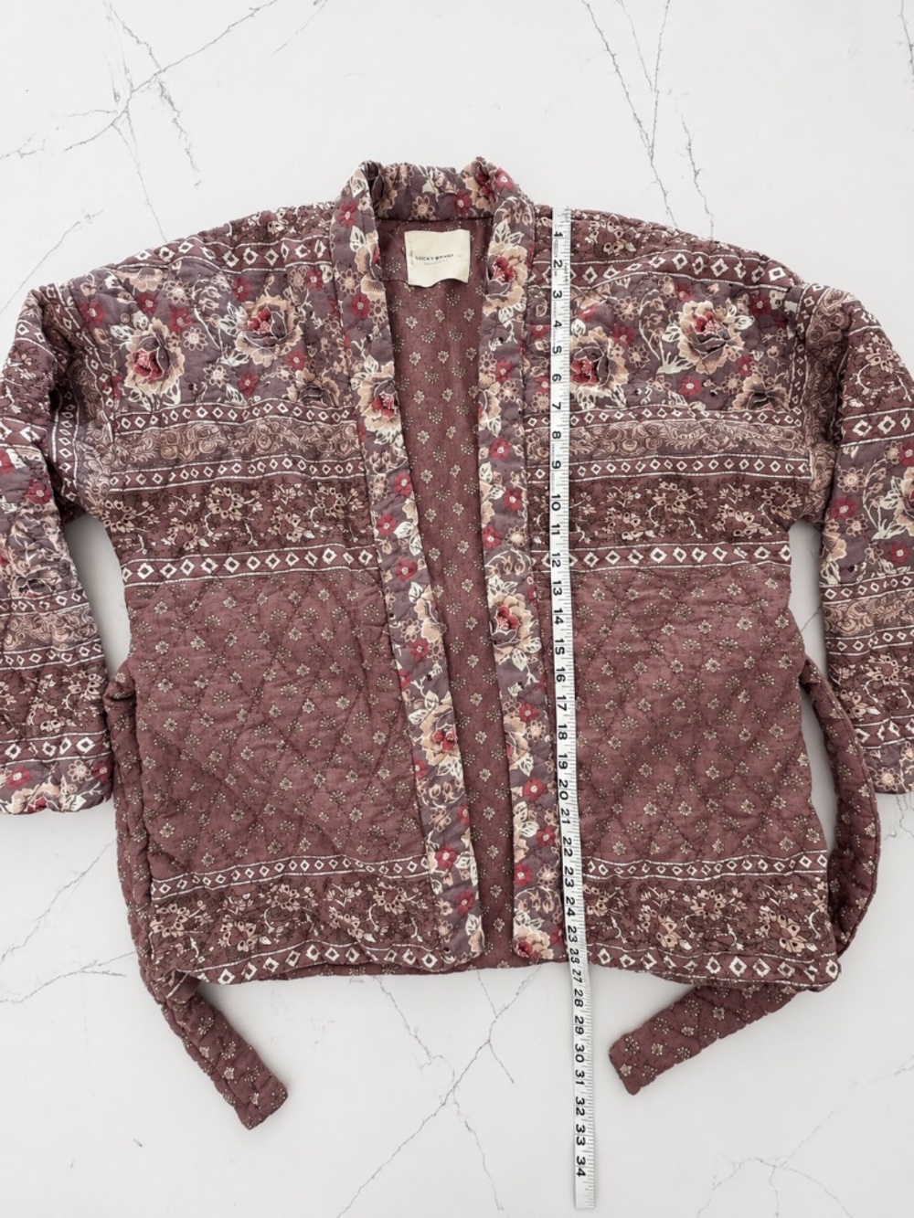 Lucky Brand Bohemian Quilted Kimono Wrap Jacket Oversized Size XS/S - Picture 7 of 10